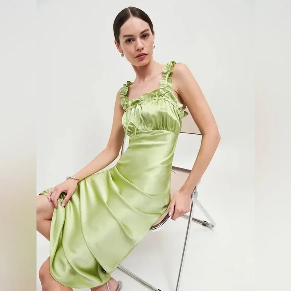 Reformation Erdem Silk Dress Midi Yucca Green Size Small - Picture 8 of 10